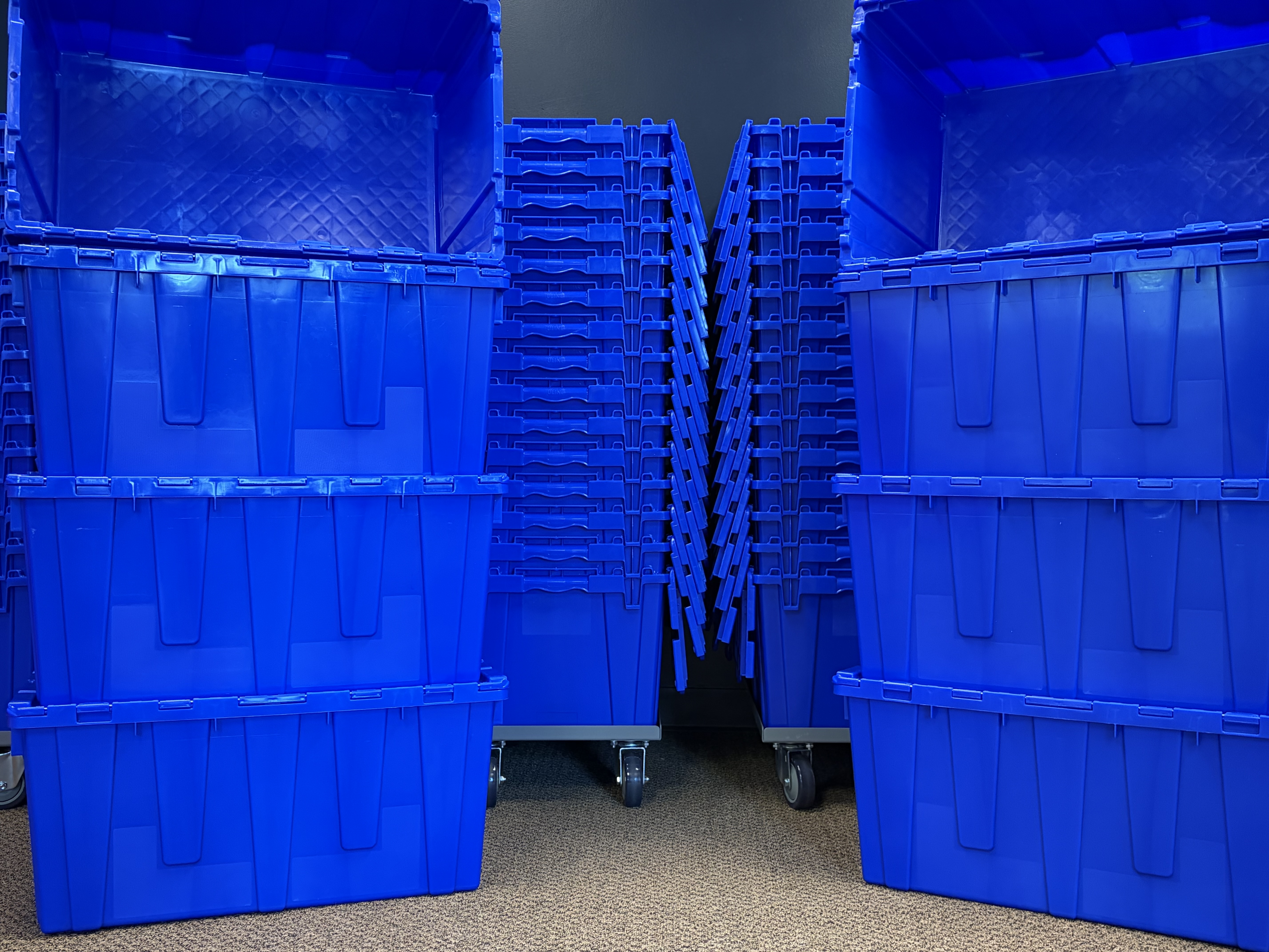 GoGetBinned reusable moving-bin inventory prepared for commercial rentals